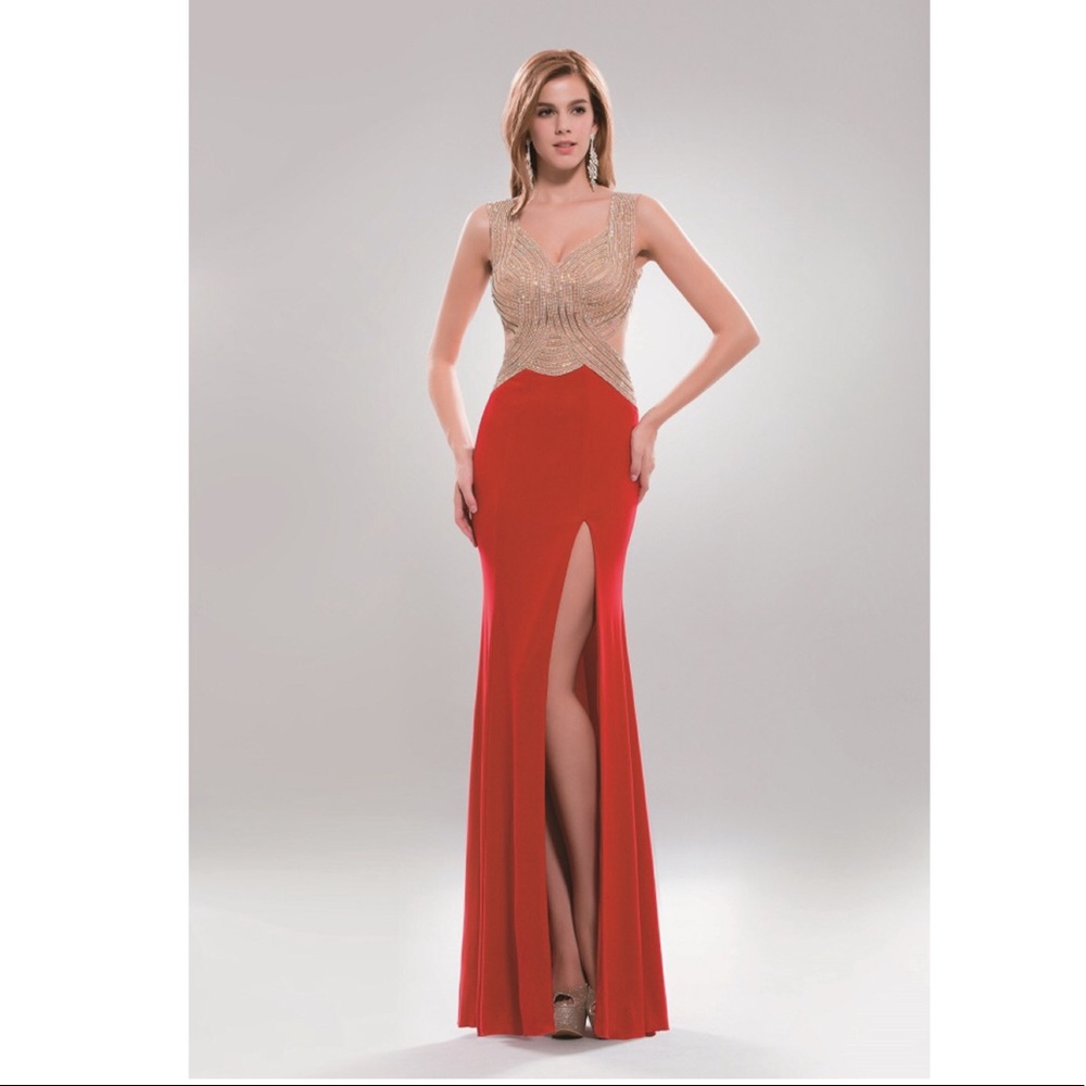 🆕NWT PROM BRIDESMAIDS high slit Red Dress